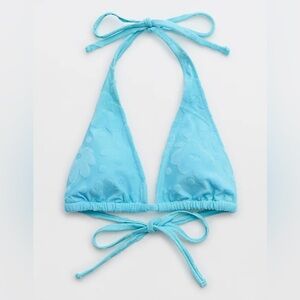 NWT Aerie Terry Floral Big Sur Turquoise Blue Triangle Bikini Top Size Large